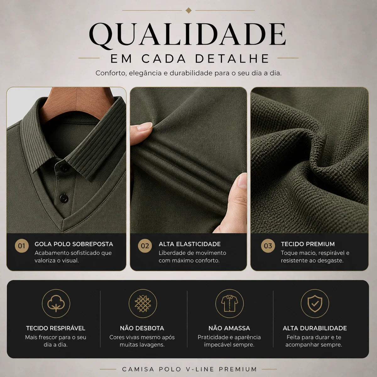 Camisa Masculina Polo V-Line Premium Casual e Social