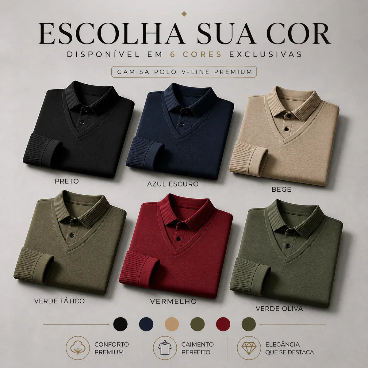 Camisa Masculina Polo V-Line Premium Casual e Social