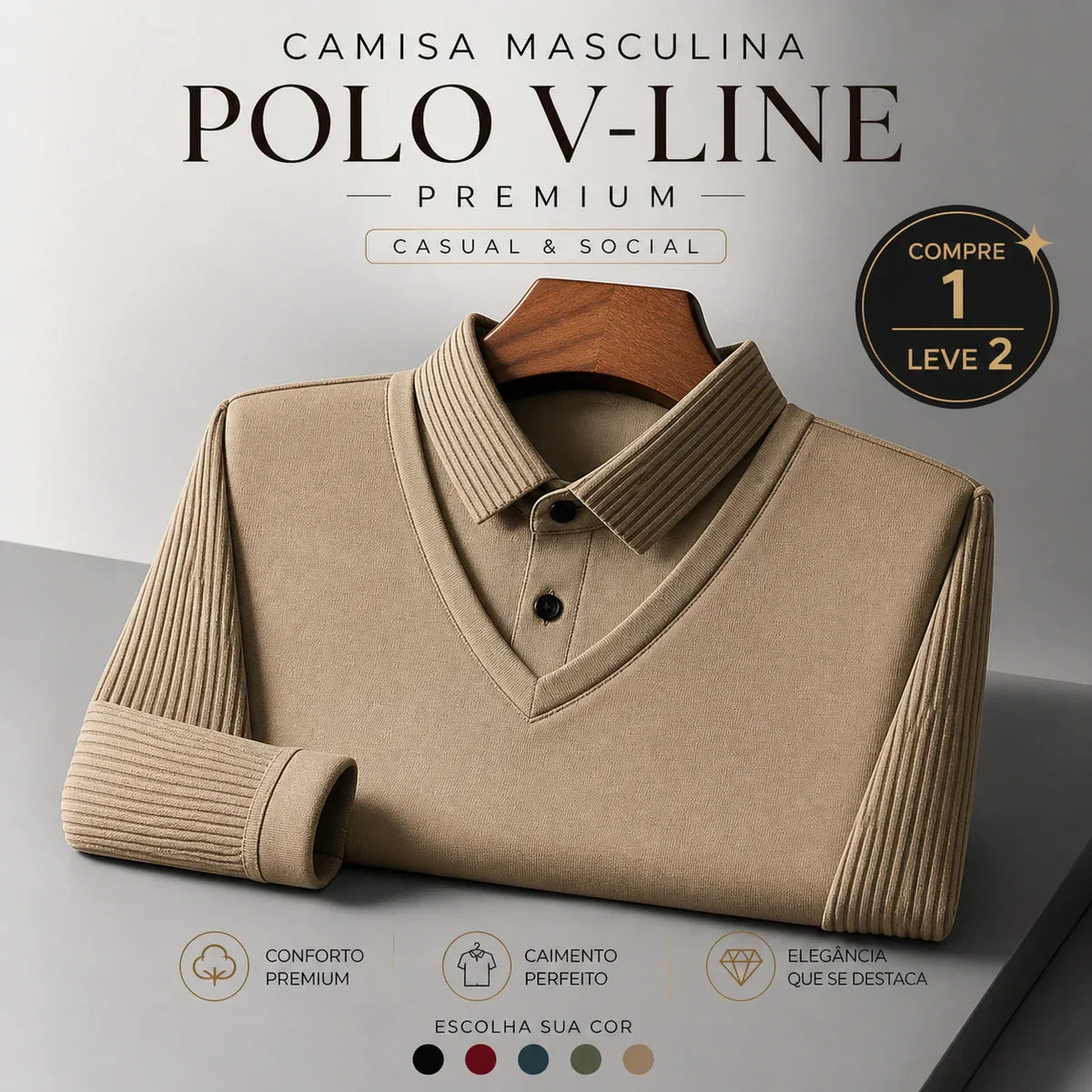 Camisa Masculina Polo V-Line Premium Casual e Social