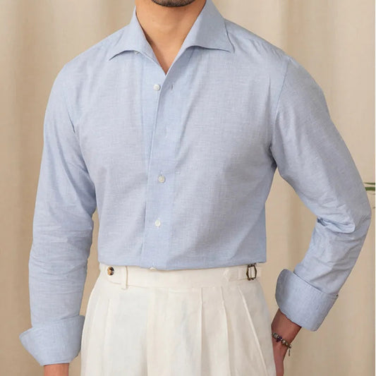 Camisa Social Masculina de Algodão e Linho - Azul Claro